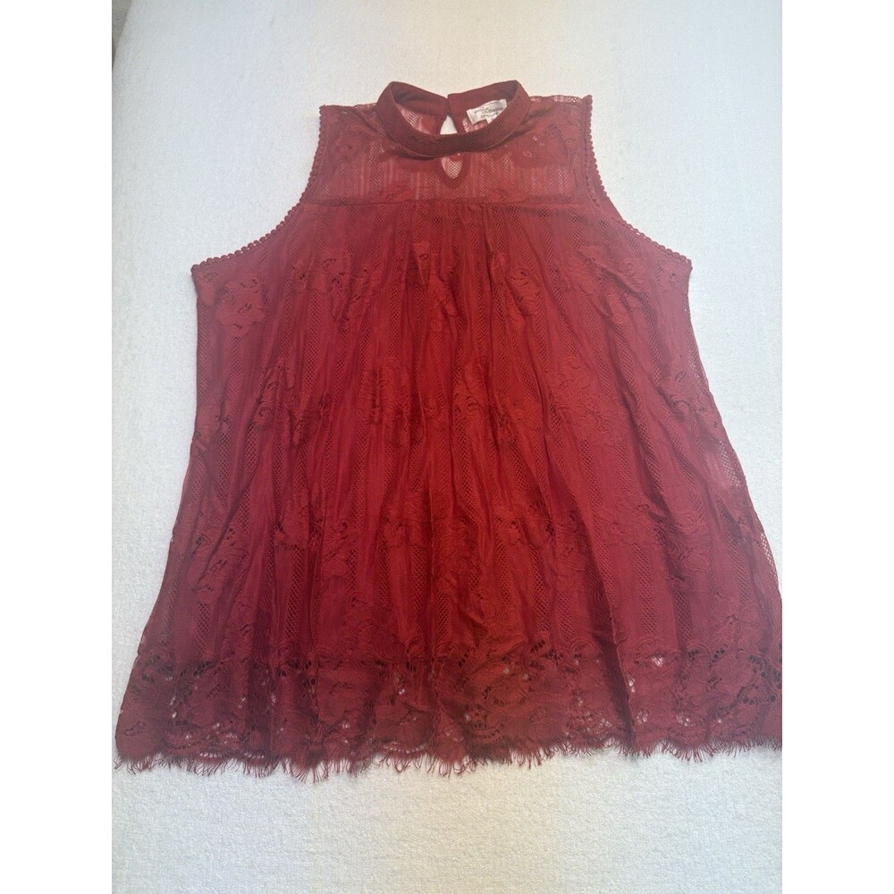 Eve & Maddie Red Lace Mock Neck Sleeveless Top- 2X